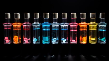 Bottles with colorful liquids