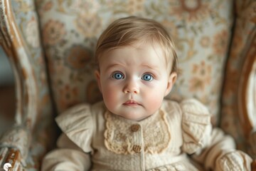 Baby Sitting in Chair With Blue Eyes