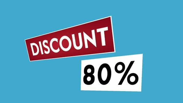 Discount 80% percent text animation motion graphics suitable for your flash sales,black Friday, shopping projects business concept on blue screen