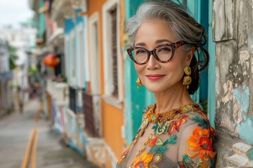 Woman in Glasses Leaning Against Wall