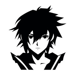black vector anime boy icon on white background