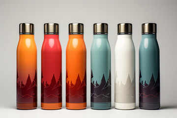 Set of Thermo Sport Water Bottle Mockup.