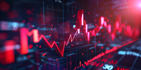 Hologram economic and stock market chart lines on the screen , - obrazy, fototapety, plakaty