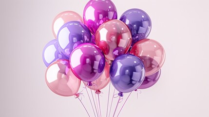 Joyful Celebration: Colorful Balloons Bundle in Pink and Purple for Various Birthday Themes on White Background