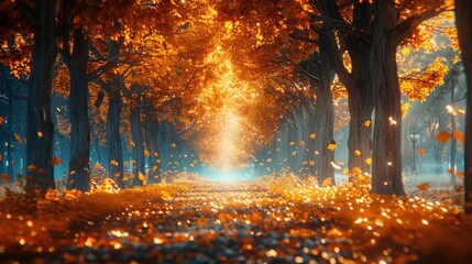 Golden Foliage Alley in Autumn - Captured by Generative AI