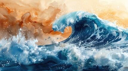 Summer Splash: Vibrant Abstract Watercolor Wave for Fresh and Relaxing Textures, Perfect as Background or Wallpaper - AI Generated