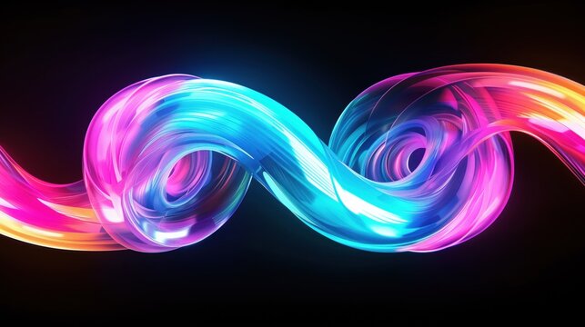 Abstract bright neon colors energy waves flowing on black background. Ai generated 
