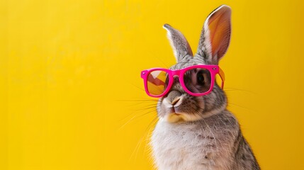 Naklejka premium ピンクのサングラスをかけたウサギ