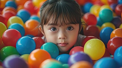 Fototapeta na wymiar Joyful Playtime in Colorful Ball Pit - Happy Child Engaging in Fun and Laughter