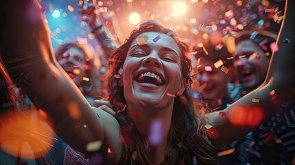 New Year's Nightclub Celebration: Friends Drinking, Dancing, and Having a Good Time with Comeliness - obrazy, fototapety, plakaty