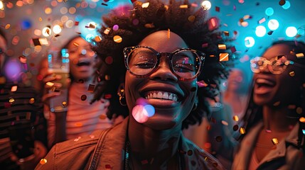 New Year's Nightclub Celebration: Friends Drinking, Dancing, and Having a Good Time with Comeliness - obrazy, fototapety, plakaty