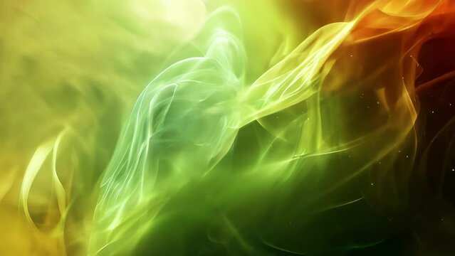 abstract background with green, yellow and orange lines and smoke waves