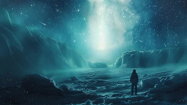 cinematic shot interdimensional traveler pops up. seamless looping overlay 4k virtual video animation background