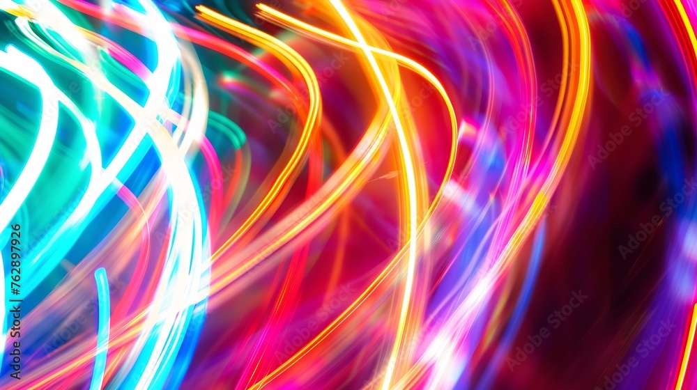 Poster speed colorful light trails with motion blur of night lights : generative ai