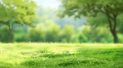 Fototapeta na wymiar landscape green grass field with blur trees background watercolor effect : Generative AI