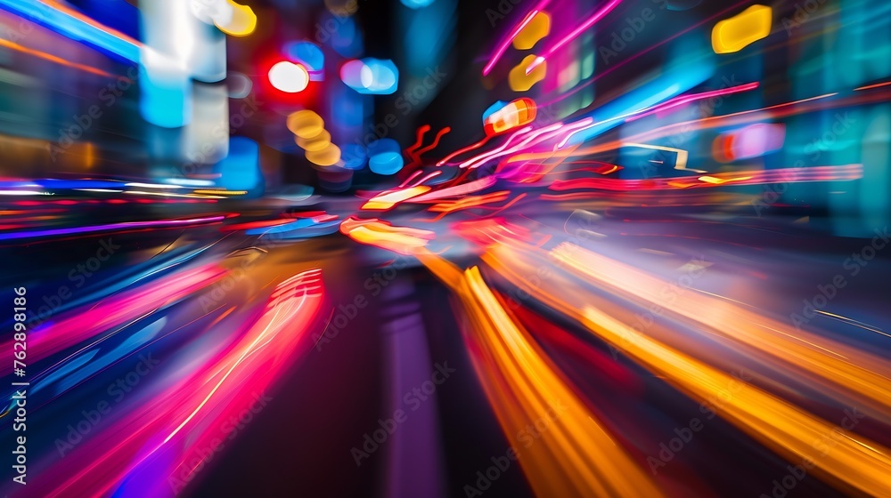 Poster abstract image of night traffic light trails in the city : generative ai