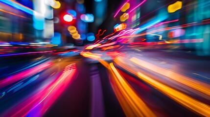 Abstract image of night traffic light trails in the city : Generative AI