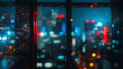 Wet the window with the background of the night city : Generative AI