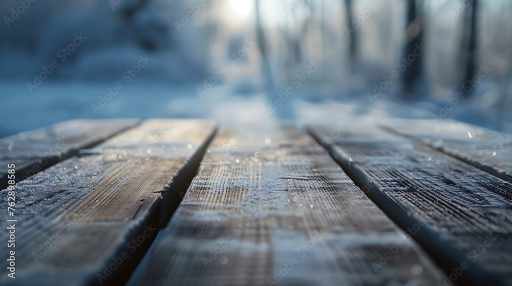 Poster the empty wooden table top with blur background of winter in finland exuberant image : generative ai