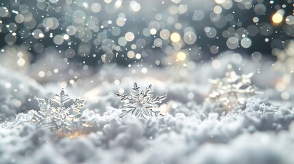 Fototapeta na wymiar Christmas glittering glowing snowflakes particles and bokeh lights falling shiny background : Generative AI