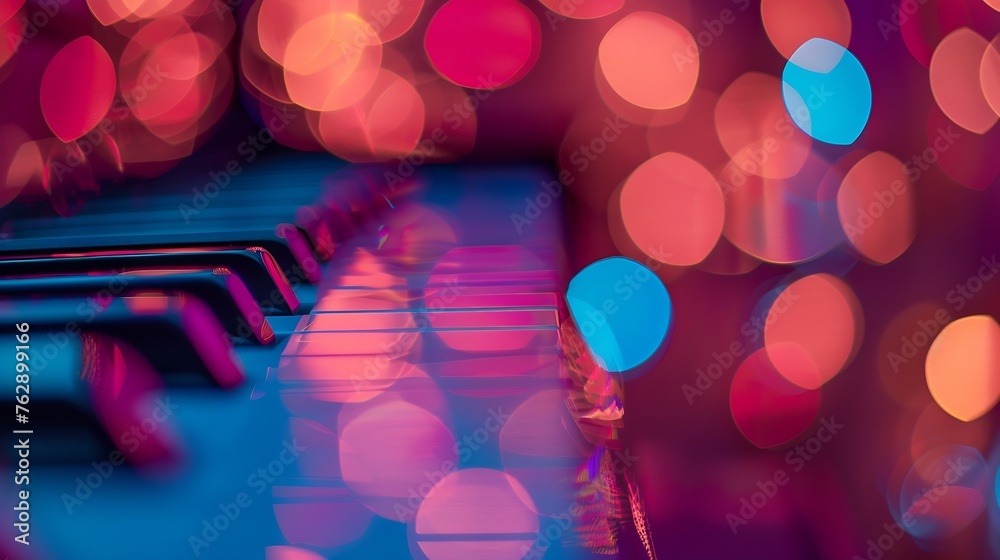 Poster Piano keys closeup on a blurred background with bokeh : Generative AI