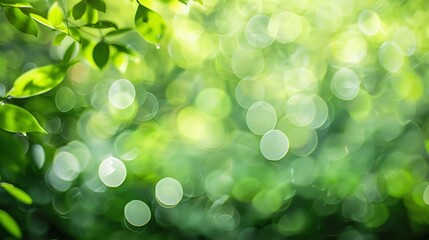Green color abstract blur bokeh background from tree and light in natural garden : Generative AI