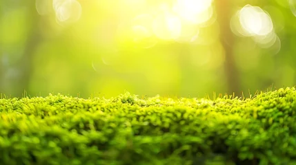 Rolgordijnen Geel Green moss close up forest landscape blured background Sochi National Park Yewboxwood grove : Generative AI