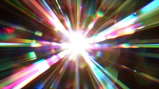 Easy to add lens flare effects for overlay designs or screen blending mode to make highquality images Abstract sun burst digital flare iridescent glare over black background : Generative AI
