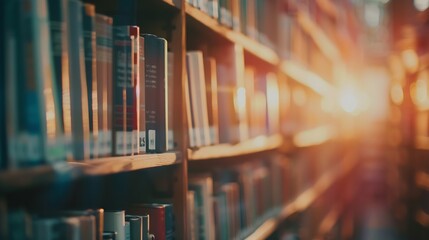 Blurred image for background of many books on bookshelf in library : Generative AI