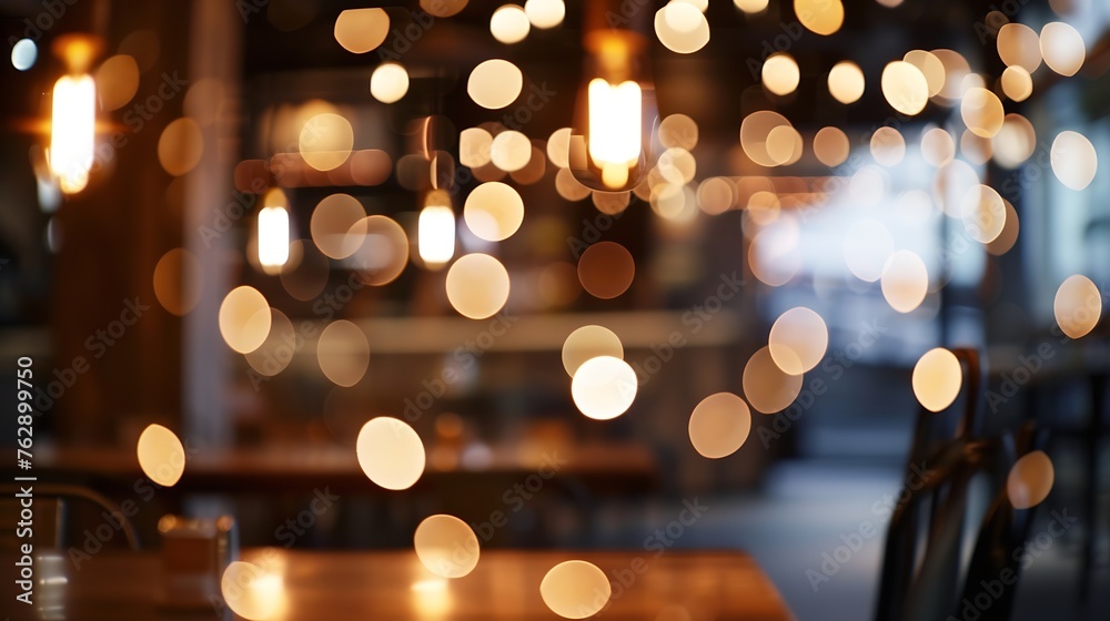 Poster Blurred background of restaurant with abstract bokeh light : Generative AI