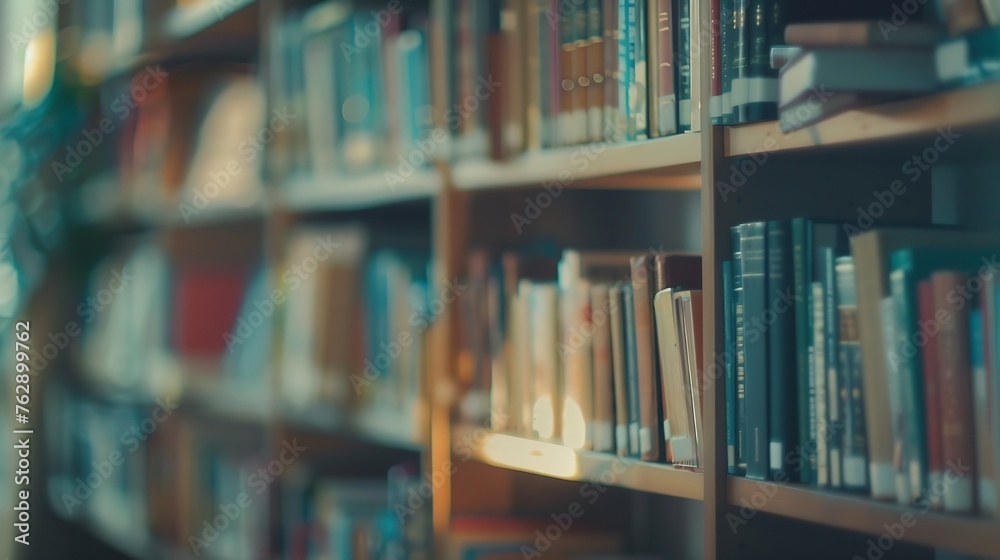 Aufkleber blurred image for background of many books on bookshelf in library : generative ai