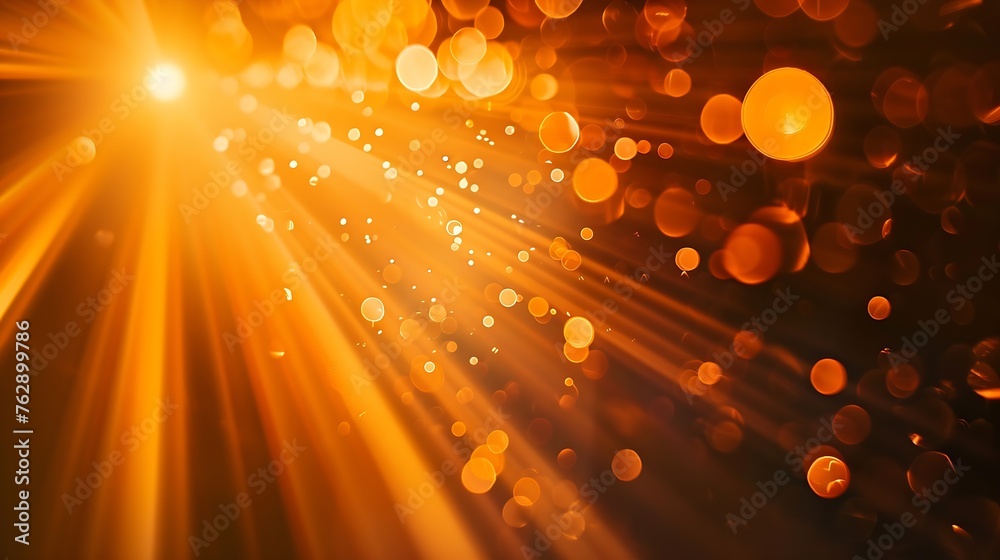 Aufkleber Blur light overlay Lens flare rays Defocused glare Old film flash leak Bokeh golden orange color beam design glow on dark black abstract background : Generative AI