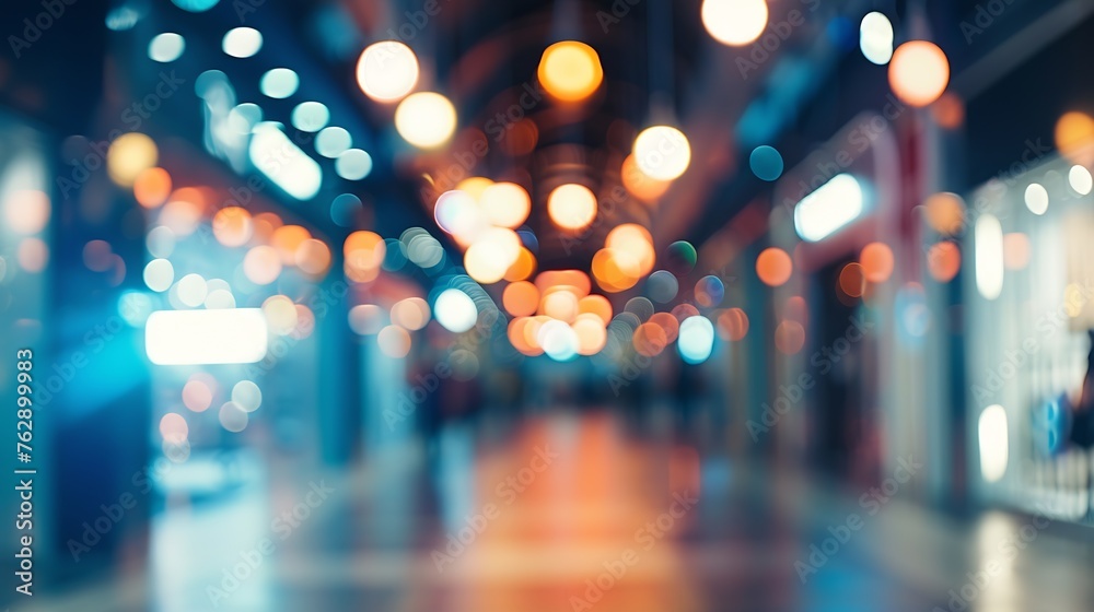 Aufkleber abstract blur image background of shopping mall with light bokeh and flare light bulb : Generative AI