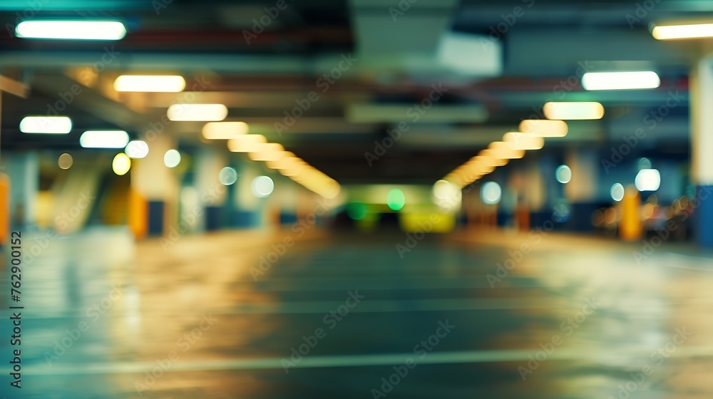 Poster blurred image parking garage in the mall for background : generative ai