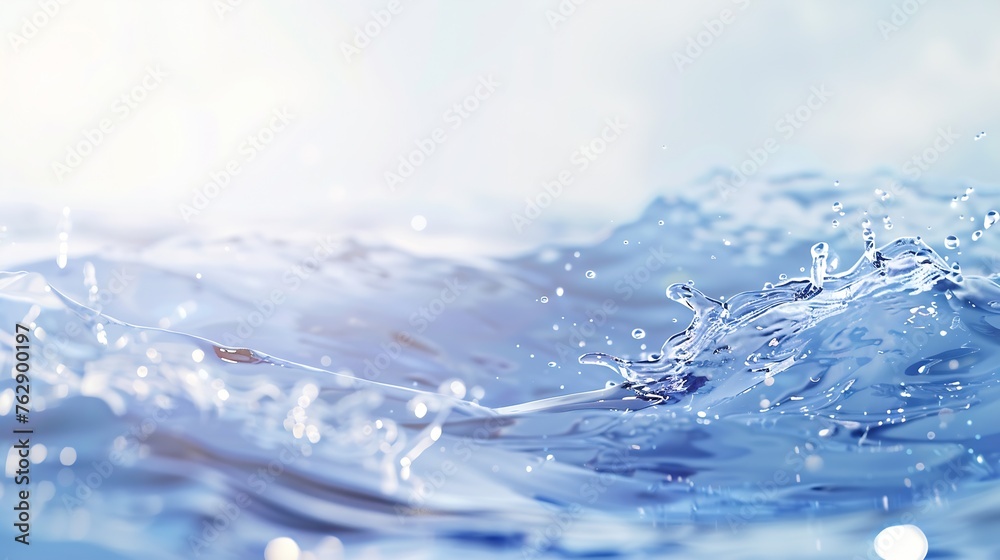 Poster blurred transparent blue colored clear calm water surface texture with splashes and bubbles trendy a