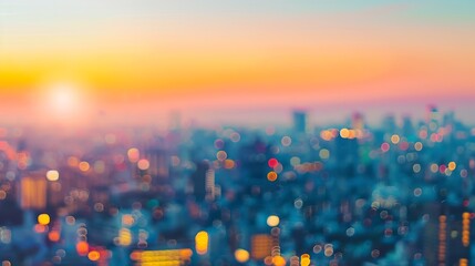 Beautiful sunset city bokeh Blurred background photo : Generative AI