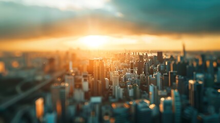 Fototapeta premium World environment day concept Abstract blur aerial view city skyline landscape sunset background : Generative AI