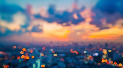 Obraz na płótnie Canvas Real estate concept Abstract blur aerial view city on twilight color sky and clouds cityscape autumn sunrise background Bangkok Thailand Asia : Generative AI