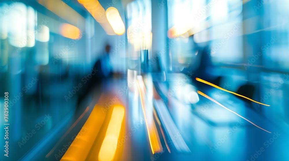 Aufkleber Businessmen blur in the workplace or work space of table work in office with computer or shallow depth of focus of abstract background : Generative AI