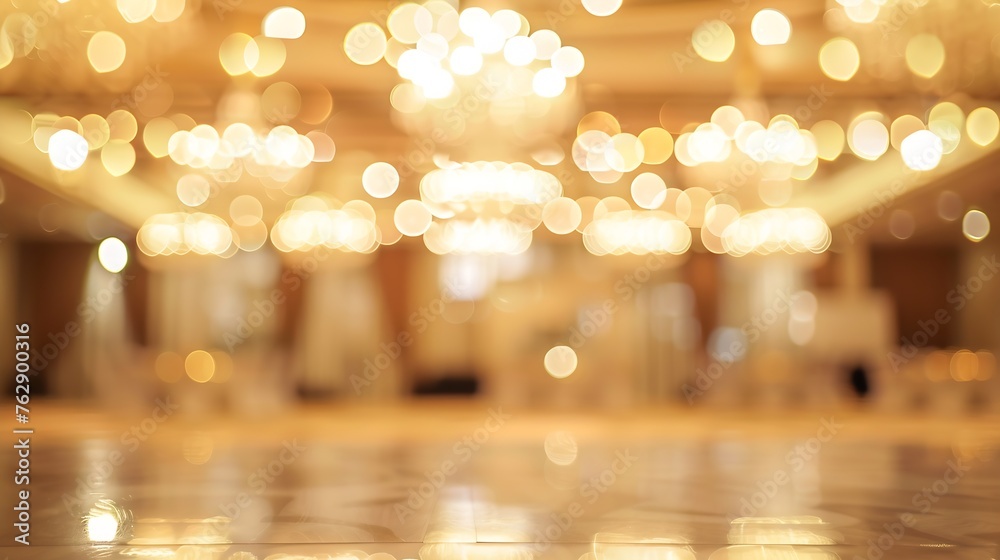 Poster abstract blur and defocused luxury ballroom interior for bokeh background : generative ai