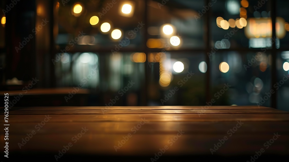 Aufkleber dark blurred background with empty table top cafe restaurant windows background for your product : Generative AI