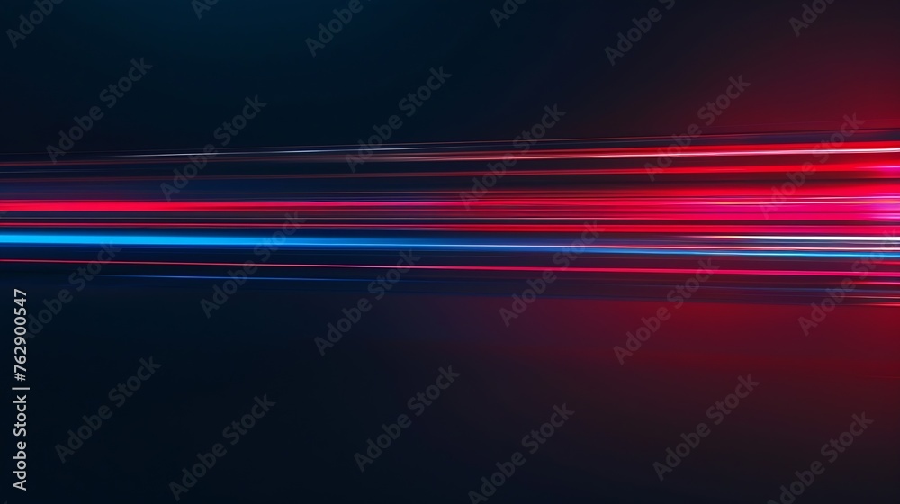 Poster speed light line motion blur on dark background data transfer simulation blue to red lights : Generative AI