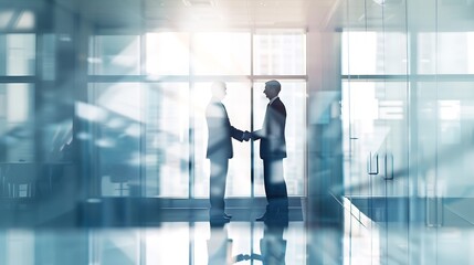Fototapeta na wymiar Building business relationships Blurred shot of two businessmen shaking hands in a modern office : Generative AI