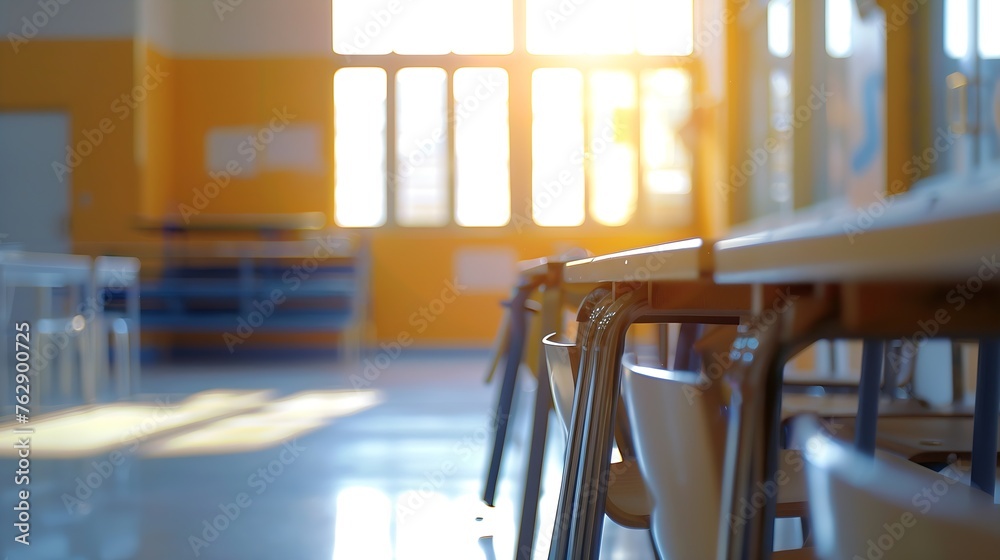 Aufkleber On the blurred background of the empty classroom : Generative AI