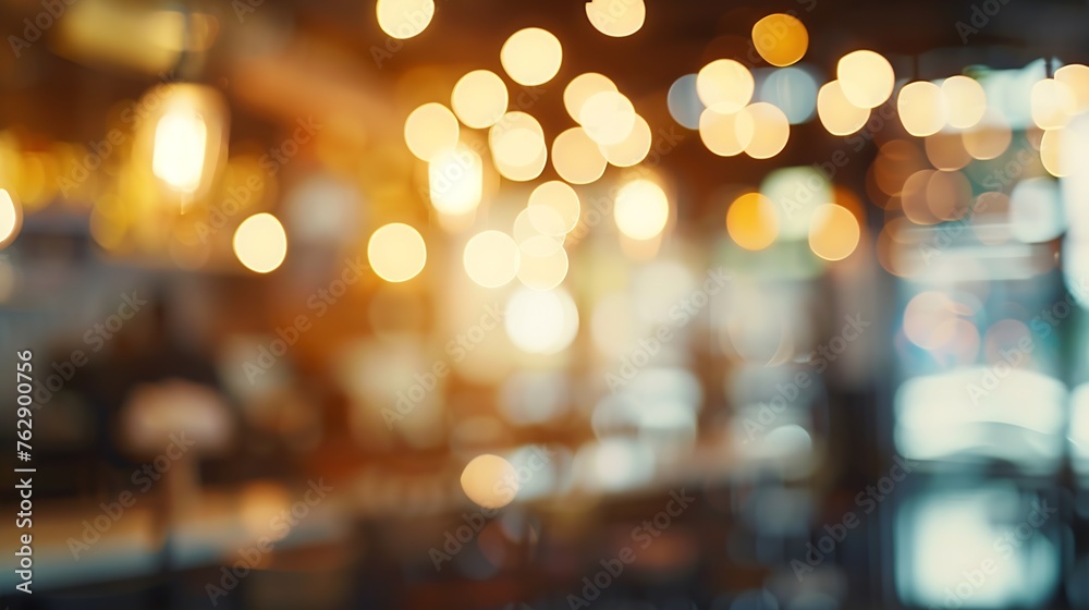 Poster Abstract blur bokeh in restaurant background for texture : Generative AI