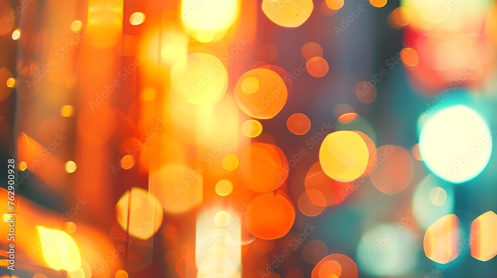 Poster Blurred orange bokeh background Blur abstract background of urban light Warm light with beautiful pattern of round bokeh Orange light in the night Street lamp blurred lights in the cit : Generative AI