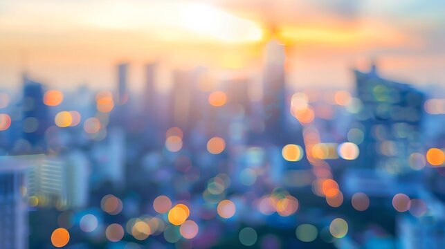 Abstract blur city estate building in morning view background Cityscape skyline from top office window view Blurred outside bokeh real architecture modern company construction town mor : Generative AI