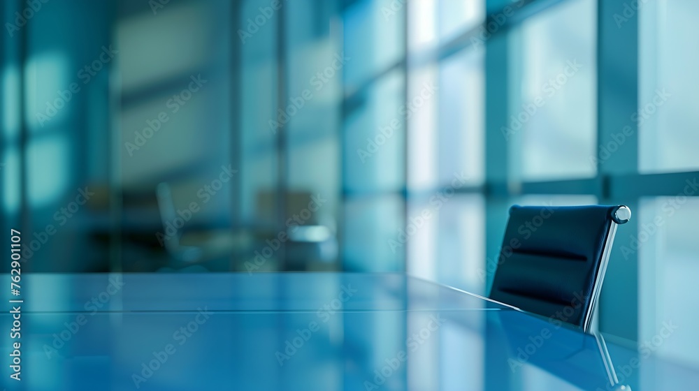 Aufkleber modern blue business room with table and chair as background abstract blur and defocus effect backgr