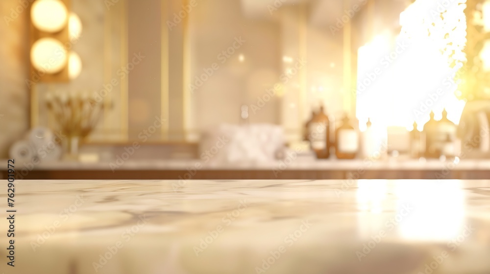 Aufkleber empty marble top table with blurred bathroom interior background for product display montage : gener