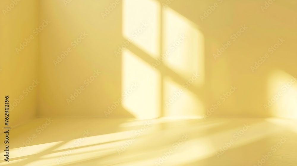 Aufkleber Abstract pastel yellow studio background for product presentation Empty room with shadows of window Display product with blurred backdrop : Generative AI